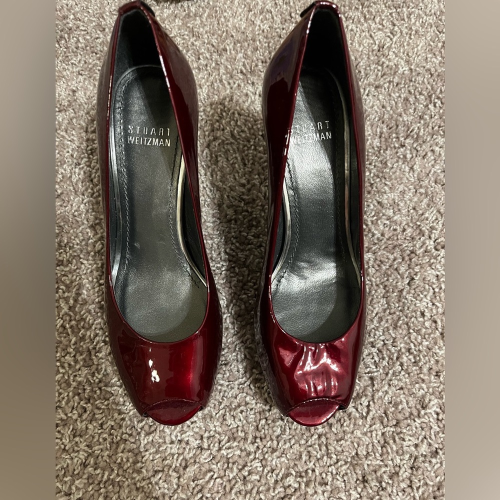 Stuart Weitzman Burgundy Peep Toe Heels NWT